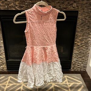 Knitworks Pink and White Lace Formal Dress